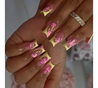 Bout Français Carré FINING UNIQUE GUE ON Stick Flower Press Faux Artificiel Pointe Français Femelle Faux Ongles