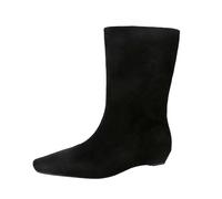 Bout pointu tendance - Talon plat - Bottes à enfiler jusqu'au milieu du mollet - Bottines confortables et extensibles pour une marche décontractée au quotidien, Noir , 38 EU