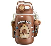 Bouteille à eau Capybara isolée, 530 ml d'acier inoxydable avec couvercle et paille en silicone, tasse de consommation portable avec porte-clés et bracelet pour l'école, le bureau les voyages (caf
