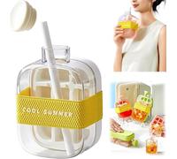 Bouteille à Glaçons 2 en 1 avec Paille - Bac à Glaçons Portable sans Contact, Appuyez pour Libérer les Glaçons - Idéal pour Maison, Pique-nique, Bureau (Blanc, 500ml)