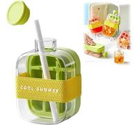Bouteille à Glaçons 2 en 1 avec Paille - Bac à Glaçons Portable sans Contact, Appuyez pour Libérer les Glaçons - Idéal pour Maison, Pique-nique, Bureau (Vert, 500ml)