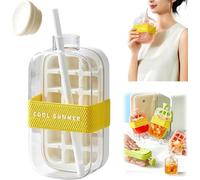 Bouteille à Glaçons 2 en 1 avec Paille - Bac à Glaçons Portable sans Contact, Appuyez pour Libérer les Glaçons - Idéal pour Maison, Pique-nique, Bureau (Blanc, 800ml)