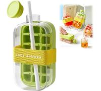 Bouteille à Glaçons 2 en 1 avec Paille - Bac à Glaçons Portable sans Contact, Appuyez pour Libérer les Glaçons - Idéal pour Maison, Pique-nique, Bureau (Vert, 800ml)