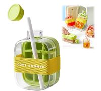 Bouteille à glaçons avec paille, bac à glaçons 2 en 1 avec couvercle et poubelle, libération de glace à une touche et sans toucher, bouteille de fabrication de glaçons pour congélateur, café, jus de