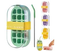 Bouteille à glaçons avec paille, bac à glaçons 2 en 1 avec couvercle et récipient, bouteille portable sans contact pour fabrication de glaçons, récipient étanche pour voyage, salle de sport