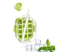 Bouteille À Glaçons Avec Paille, Bac À Glaçons 2 En 1 For Bouteille D'eau Avec Couvercle Et Bac, Tasse De Machine À Glaçons Portable, Bac À Glaçons Réutilisable, Moule À Glace,500ml(Green)