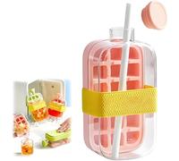 Bouteille à glaçons, bac à glaçons 2 en 1 sans contact, bouteille d'eau avec couvercle et bac à glaçons, moules à glaçons réutilisables pour boissons, café, jus (pink)
