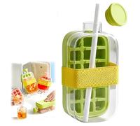 Bouteille à glaçons, bac à glaçons 2 en 1 sans contact, bouteille d'eau avec couvercle et bac à glaçons, moules à glaçons réutilisables pour boissons, café, jus (green)
