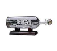 Bouteille à la dérive en forme de voilier avec base en bois Décoration 3D en verre Décoration de table