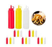 Bouteille à Sauce, Lot de 18, Rechargeable, 400 ML, Squeeze Bottle, récipient Plastique, Rouge/Jaune/Blanc