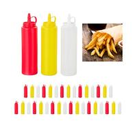 Bouteille à Sauce, Lot de 36, Rechargeable, 400 ML, Squeeze Bottle, récipient Plastique, Rouge/Jaune/Blanc