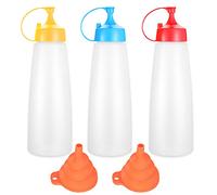 Bouteille à Sauce Plastique, Bouteilles Squeezie de Condiment, Flacon Vide avec Bouchon Torsadé, De Miel Ketchup Sauce Vinaigre Distributeur avec Entonnoir en Silicone - 500Ml