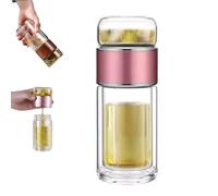 Bouteille à Thé 3-n-1 Tryteava avec Infuseur Intelligent, Verre Borosilicaté Double Paroi avec Filtre en Acier Inoxydable, Théière Portable et Hermétique pour Maison, Bureau, Voyage (PINK,420ML)