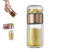 Bouteille à Thé 3-n-1 Tryteava avec Infuseur Intelligent, Verre Borosilicaté Double Paroi avec Filtre en Acier Inoxydable, Théière Portable et Hermétique pour Maison, Bureau, Voyage (GOLD,350ML)
