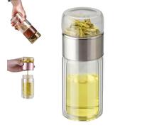 Bouteille à Thé 3-n-1 Tryteava avec Infuseur Intelligent, Verre Borosilicaté Double Paroi avec Filtre en Acier Inoxydable, Théière Portable et Hermétique pour Maison, Bureau, Voyage (SILVER,350ML)