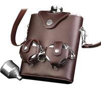 Bouteille à vin portable, flasque à alcool, flacon à liqueur 18 oz en acier inoxydable et cuir marron, ensemble de flasques robustes de qualité supérieure - Comprend un entonnoir, un coffret cadeau, u