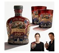 Bouteille à whisky commémorative du 250e anniversaire des États-Unis - 1776-2026 America We The People Heritage Bouteille avec 2 verres | Cadeau patriotique 3 pièces pour homme, ensemble d'esprit