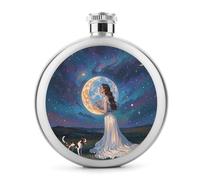 Bouteille à whisky portable étanche en acier inoxydable de 150 ml avec motif de lune géante - Pour extérieur, camping, voyage, cadeaux