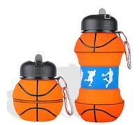 Bouteille Bouteille d'eau en Silicone pour le Basketball - Gourde pour enfants Pliable 550 ML Bouteille de Sport étanche, Portable Bouteille Avec Mousqueton sans BPA Très Résistant pour Enfants