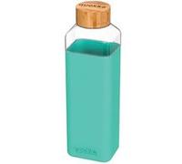 Quokka Bouteille carrée en verre 700 ml avec housse silicone et bouchon bambou Vert bleuté