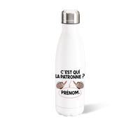 Bouteille d’Eau 500ml Aluminium Patronne Gourde Réutilisable Ecologique Personnalisable Prénom. Idée Cadeau Original Humour pour Homme Femme Collègue pour Sport Voyage Bureau Anniversaire Noël