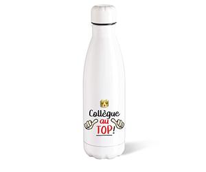Bouteille d’eau Isotherme 500ml Acier Collègue Top Gourde Réutilisable Ecologique Maintien Chaud/Froid 12h. Idée Cadeau Original Humour Homme Femme Retraite Mutation Sport Bureau Anniversaire Noël