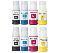 Bouteille d’Encre pigmentée PFI-050 BK C M Y Compatible pour Canon imagePROGRAF TC-20 TC-20M TC-21 TC-21M Noirs et Couleurs 70 ML Pack 8