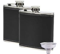 bouteille d'alcool 5 Oz et entonnoir, Lot de 2, Bouteille de poche en acier inoxydable anti-fuite avec doublure en similicuir noir