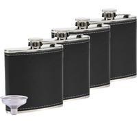 bouteille d'alcool 9 Oz et entonnoir, Lot de 4, Bouteille de poche en acier inoxydable anti-fuite avec doublure en similicuir noir