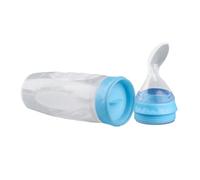 Bouteille d'alimentation compressive, silicone serrer le riz se nourrir la bouteille d'alimentation de céréales portable de nourriture pour bébé distribution gaspillage cuillère bleu