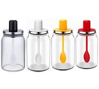 Bouteille d'assaisonnement ménager Pot à épices Pot à sucre Conteneur à sel Conteneur à sucre Bouteille à épices Conteneur d'assaisonnement Verre résistant à la chaleur Récipient d'assaisonnement Étanchéité à l'air 220 ml * 4 (4 couleurs de blanc, jaune, rouge et noir)