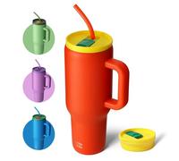 Bouteille de 1,18 ml avec poignée et paille, en acier inoxydable, tasse de voyage sous vide pour voiture, avec paille, en acier inoxydable, pour cadeaux, fêtes, bureau, café (orange océan)