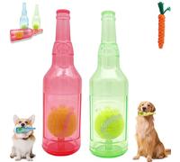 Bouteille de bière avec balle de tennis - Jouet à mâcher pour chien - Indestructible - Jouet à mâcher interactif pour petits chiens - Pour faire de l'exercice et accompagner les chiens (rouge + vert,