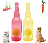 Bouteille de bière avec balle de tennis - Jouet à mâcher pour chien - Indestructible - Jouet à mâcher interactif pour petits chiens - Pour faire de l'exercice et accompagner les chiens (rouge + jaune,