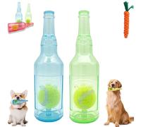Bouteille de bière avec balle de tennis - Jouet à mâcher pour chien - Indestructible - Jouet à mâcher interactif pour petits chiens - Pour faire de l'exercice et accompagner - Bleu + vert - Taille S