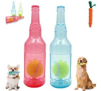 Bouteille de bière avec balle de tennis - Jouet à mâcher pour chien - Indestructible - Jouet à mâcher interactif pour petits chiens - Pour faire de l'exercice et accompagner les chiens (rouge + bleu,