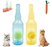 Bouteille de bière avec balle de tennis - Jouet à mâcher pour chien - Indestructible - Jouet à mâcher interactif pour petits chiens - Pour faire de l'exercice et accompagner - Bleu + jaune - Taille S