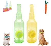 Bouteille de bière avec balle de tennis - Jouet à mâcher pour chien - Indestructible - Jouet à mâcher interactif pour petits chiens - Pour faire de l'exercice et accompagner les chiens (vert + jaune,