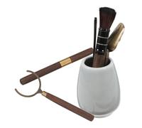 Bouteille de Cérémonie du Thé en Céramique Blanche, Outils | Accessoires en Bois et Cuivre, Kit de Six Pièces, Présent Élégant pour Proches, Collègues, Fêtes