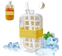 Bouteille De GlaçOns Avec Paille, Bouteille D'Eau 2 En 1, Bac à GlaçOns Avec Couvercle Et RéCipient, One-Touch Ice Release & No Touch Bouteille, Bac à GlaçOns Pour Boissons, Café, Jus, 800 Ml, Blanc