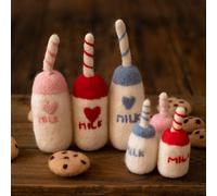 Bouteille De Lait En Feutre De Laine Pour Bébé + Biscuits, Décorations, Accessoires De Photographie Pour Nouveau-Né, Accessoires De Prise De Vue En Studio Pour Bébé, Ornement