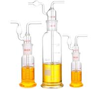 Bouteille de lavage en verre de laboratoire avec pipettes droites et courbées - Équipement de laboratoire essentiel pour une manipulation sûre du gaz - 50 ml