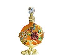 Bouteille de parfum décorative en verre de 30 ml - Motif fleurs de paon - En cristal émaillé - Vide - Rechargeable - Mini distributeur de parfum - Décoration de table - Jaune