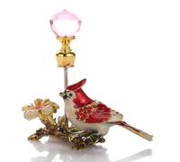 Bouteille de parfum Vintage en métal émail, oiseau bleu rouge, décor fleur, récipient verre diamant avec bâton d'égouttage, recharge, cadeau, 1 pièce 5ml Pour Commode,Décoration De Table(Red Bird)