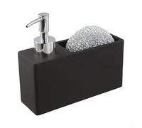 Bouteille de savon en résine avec porte-éponge, 5,1 cm, distributeur de savon et organisateur d'évier pour comptoir de salle de bain, cuisine, solution de rangement peu encombrante, 280 ml (noir)