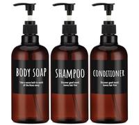 Bouteille de shampoing Rechargeable de 500 ML, Segbeauty Distributeur de shampoing 3 pièces 16,9 oz avec étiquette, Bouteilles à Pompe vides, Distributeur de Presse en Plastique Marron