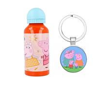 Bouteille de sport Peppa George en aluminium 400 ml - Vacances, rentrée scolaire, repas pour enfants, avec porte-clés Peppa George
