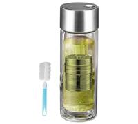 Bouteille de thé isolée - Tasse de voyage en verre double couche de 400 ml, couvercle à fermeture magnétique, filtre en acier inoxydable, flacon sous vide résistant à la chaleur et aux fuites | Verres