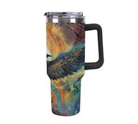 Bouteille de voyage de 1200 ml avec paille isotherme en acier inoxydable pour voiture, gobelet réutilisable pour boissons chaudes et froides, Black Bird Flying in Sky