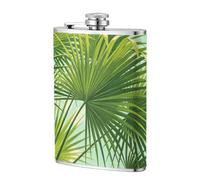 Bouteille de voyage en cuir vert feuille de palmier de 237 ml - Thermos isotherme en acier inoxydable pour boissons, récipient anti-fuite